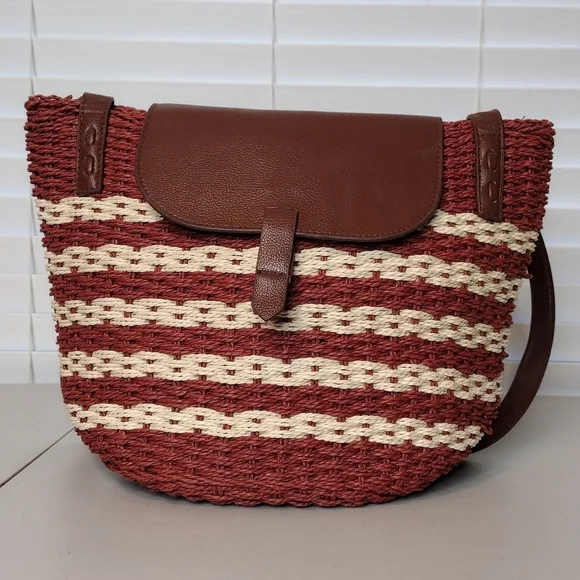 Sun N Sand Horizontal Striped Straw Summer Boho Hand Shoulder Bag - Picture 2 of 14